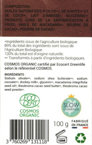 Ingrédients savon cacao macadamia